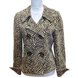CHAUS Brown & Tan Zebra Animal Print Short Pea Coat Jacket Size 6